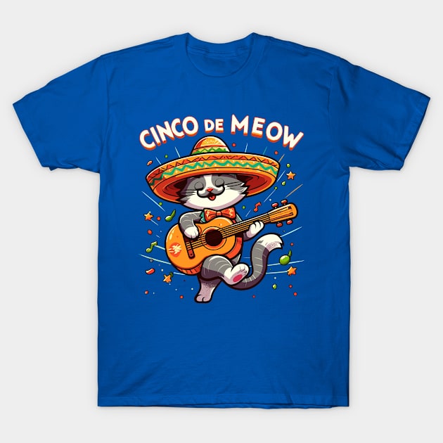 Cinco De Meow Cat Men Women Funny Cinco De Mayo T-Shirt by BOB